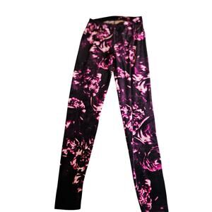 Black Pink Floral Velvet Leggings Women’s Small (Estimated) Stretch Pull On